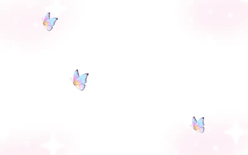 淡いピンクの背景に、虹色の蝶が飛んでいる優しいイメージ。恋の安心と好意を表すビジュアル