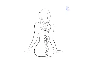 嫉妬について考え終えたあと、静かに座る女性の後ろ姿の線画イラスト
