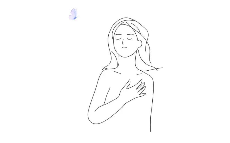 恋愛で嫉妬を感じたときに胸の奥に広がる不安を表現した、女性の線画イラスト