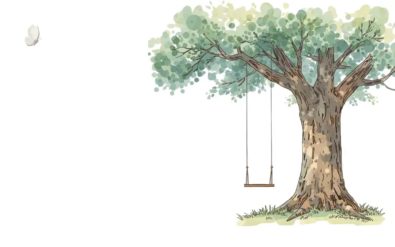大きな木に下がるブランコと小さな蝶が描かれた、関係の変化が愛の終わりなのか深まりなのか迷う気持ちを表したイラスト