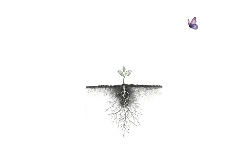 小さな芽が土の下で根を深く伸ばしていく様子で、愛着が静かに根づいていくことを表した挿絵