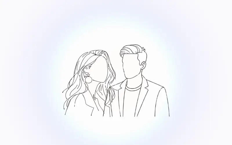 やわらかな光に包まれる男女の線画イラスト｜独占と安心の心理イメージ