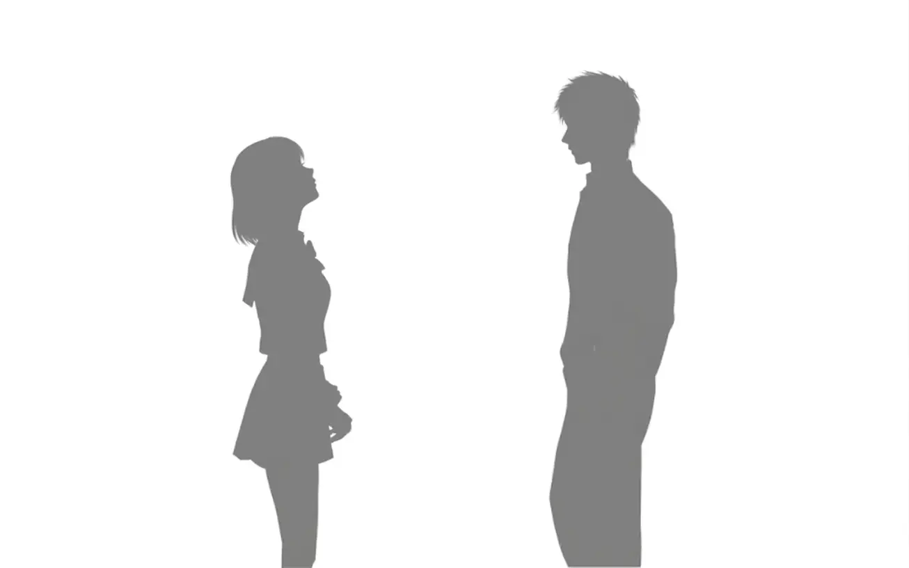 目が合った瞬間に関係が動き出す男女のシルエット