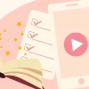 FANZAの始め方をイメージしたアイキャッチ画像。開いた本やチェックリスト、再生ボタン付きのスマホが描かれた初心者向けガイド風デザイン